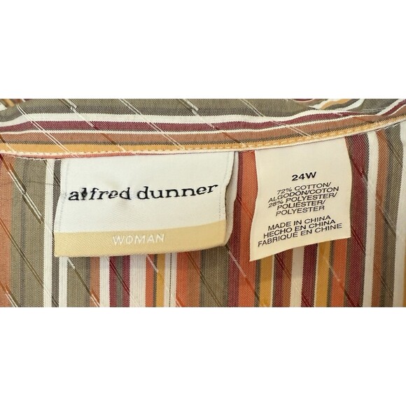 Alfred Dunner Women’s 24W Striped Button Front Shirt Top 3/4 Sleeve Cotton Blend - Picture 3 of 10